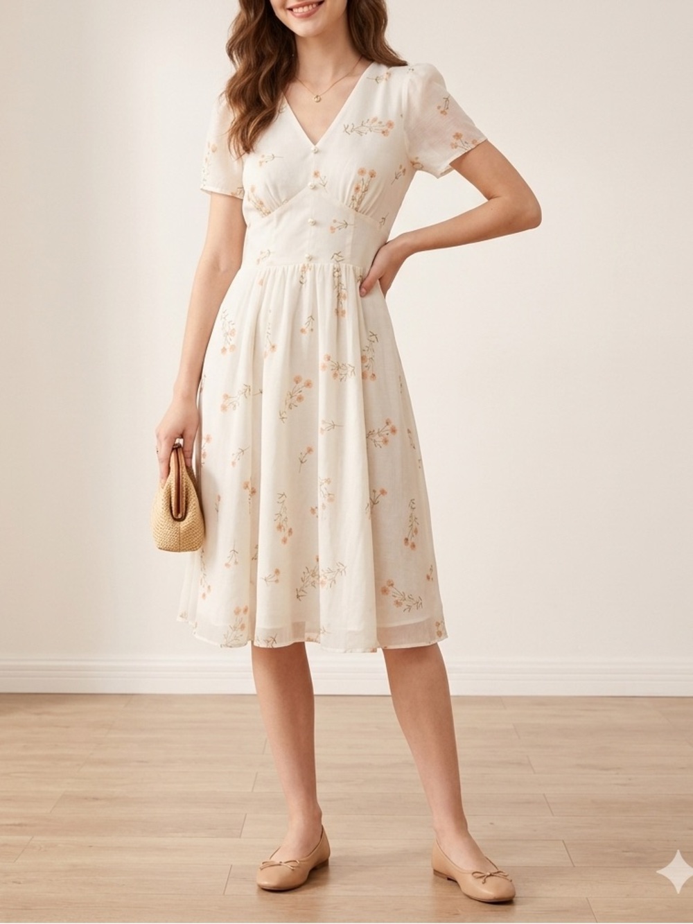 Zym's House Floral Puff Sleeve Mini Dress Size S Cottagecore Pearl ButtonWhite❤️